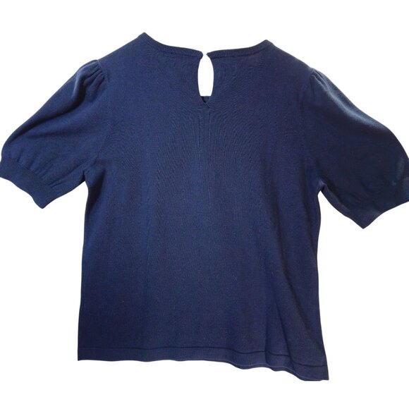 Vince Camuto Womens Classic Navy Puff Sleeve Sweater With Keyhole Back Size L Co - Picture 2 of 12